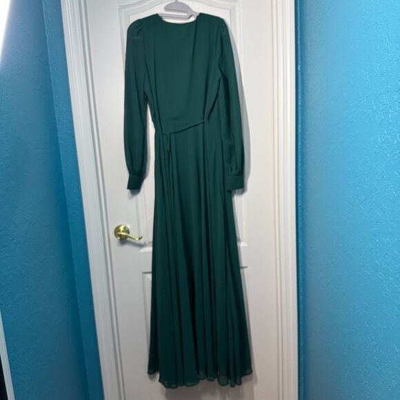 New Lulu's My Whole Heart Emerald Green Long Sleeve Wrap Dress Size Large - Picture 5 of 8